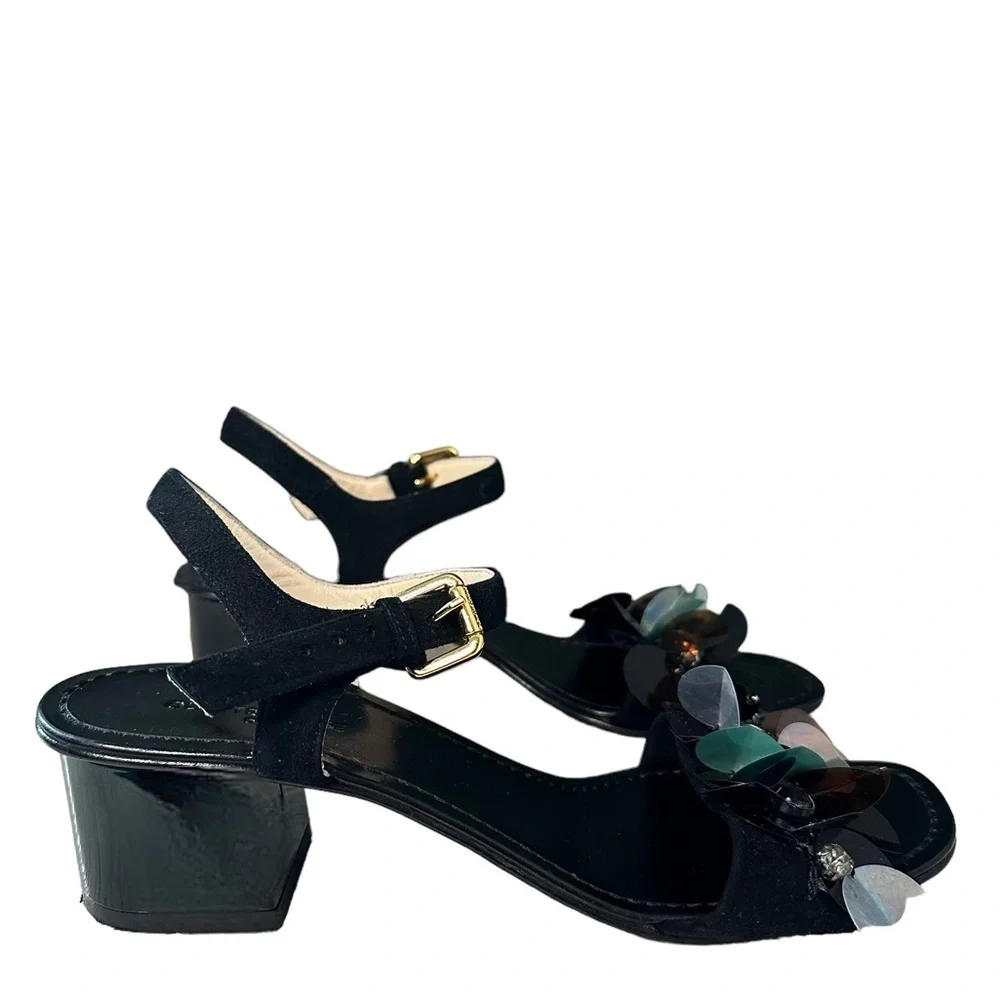 L’autre Chose | Black Open Toe Jeweled Block Heels Size 37